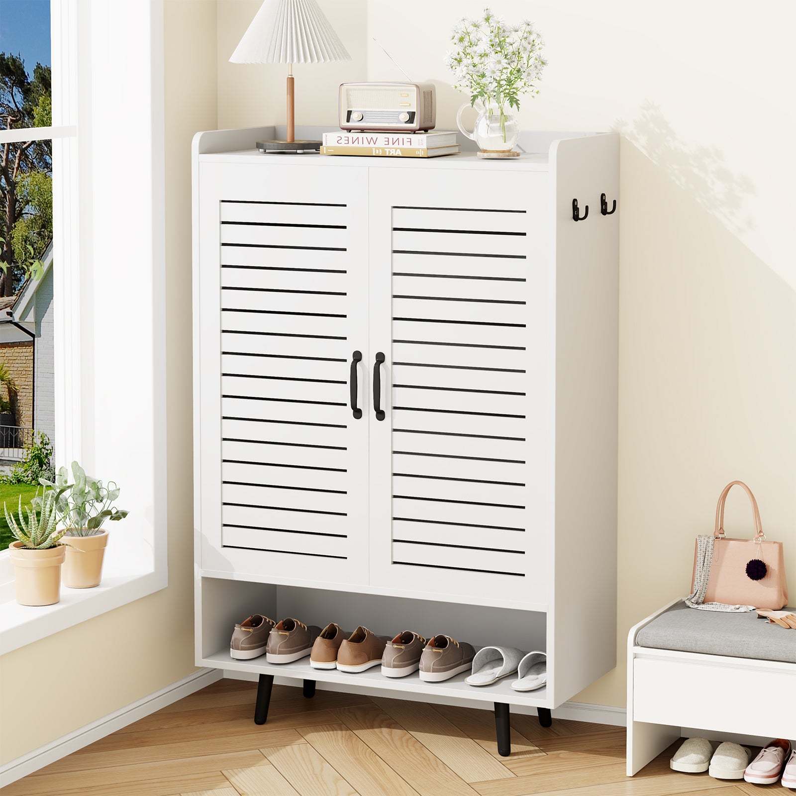 7 Tier Shoe Storage Cabinet with Doors, 36 Pairs Shoe Storage-White
